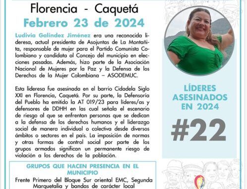 La víctima número 22 asesinada en Colombia en 2024 es una mujer