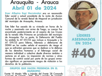 Ya son 40 los líderes sociales asesinados en Colombia en 2024