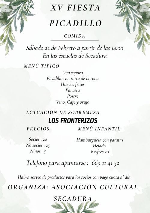 22 de febrero a parrtir de las 14 horas XV Fiesta Picadillo en Secadura con Los Fronterizos