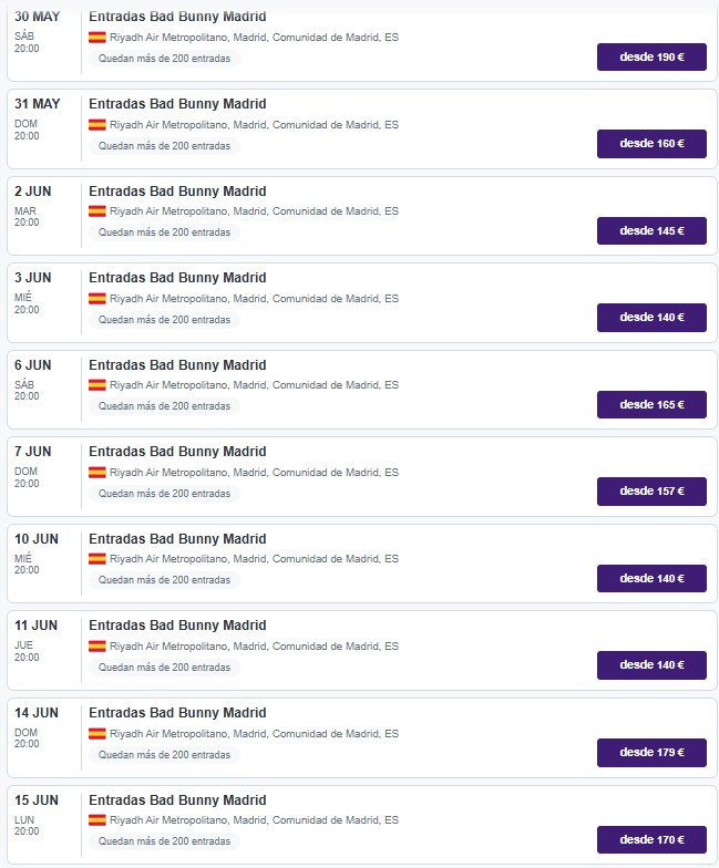 Venta de entradas para los conciertos de Bad Bunny en Madrid